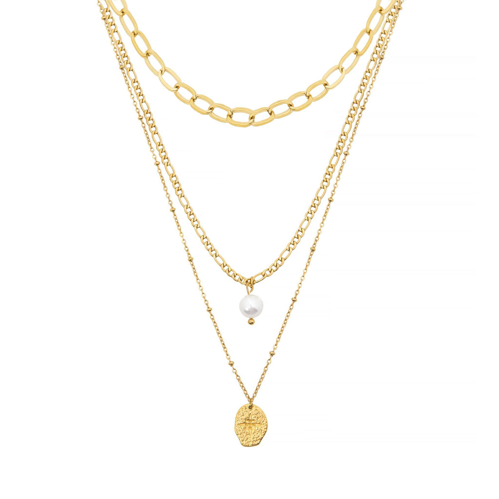 BohoMoon Stainless Steel Cascade Pearl Layered Necklace Gold