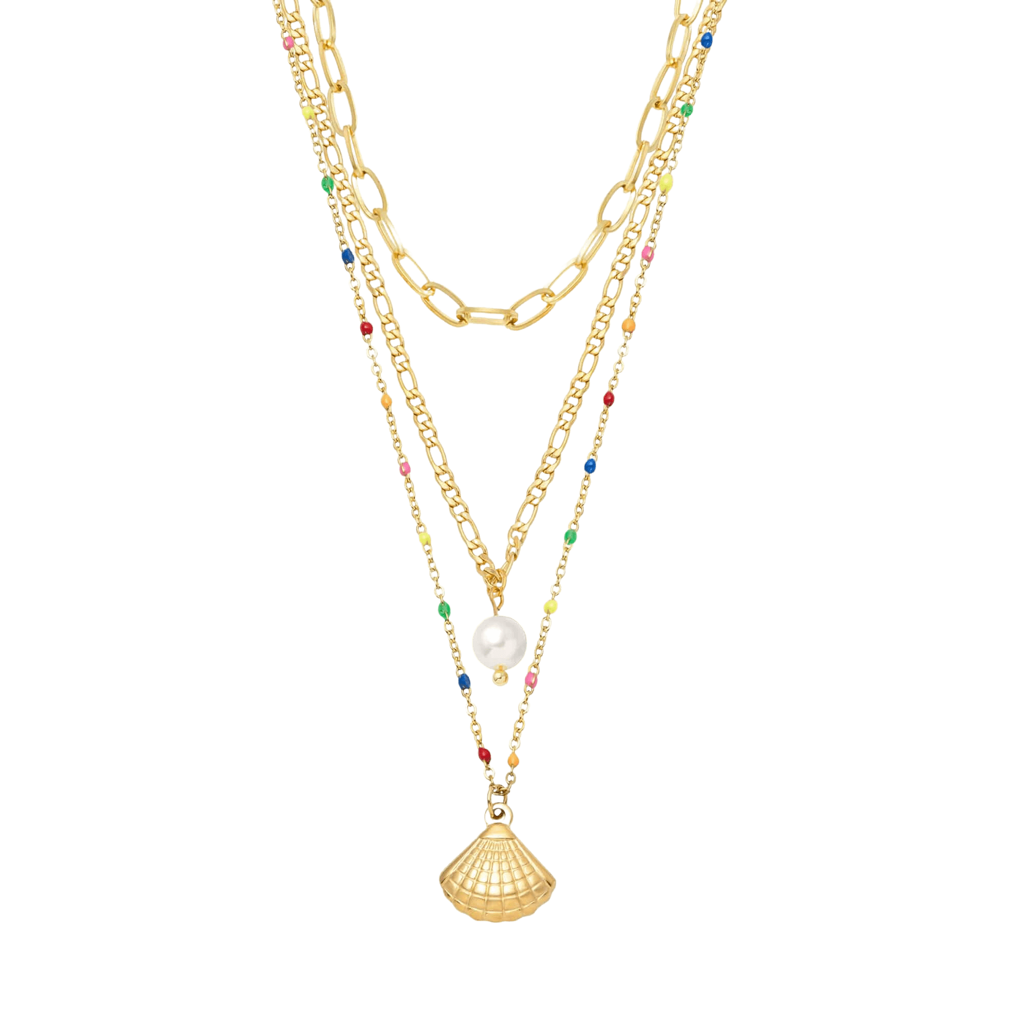 BohoMoon Stainless Steel Confetti Pearl Layered Necklace Gold