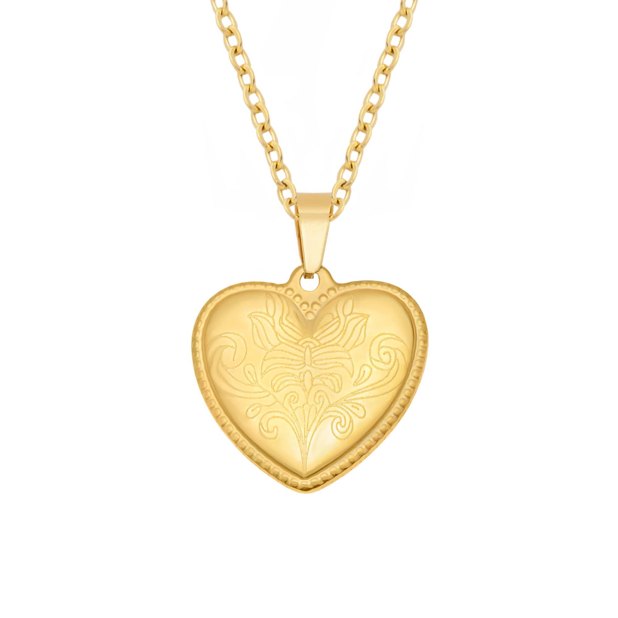 BohoMoon Stainless Steel Engraved Heart Necklace Gold
