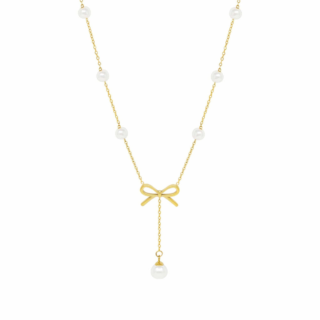 Bohomoon Stainless Steel Everlast Bow Pearl Necklace