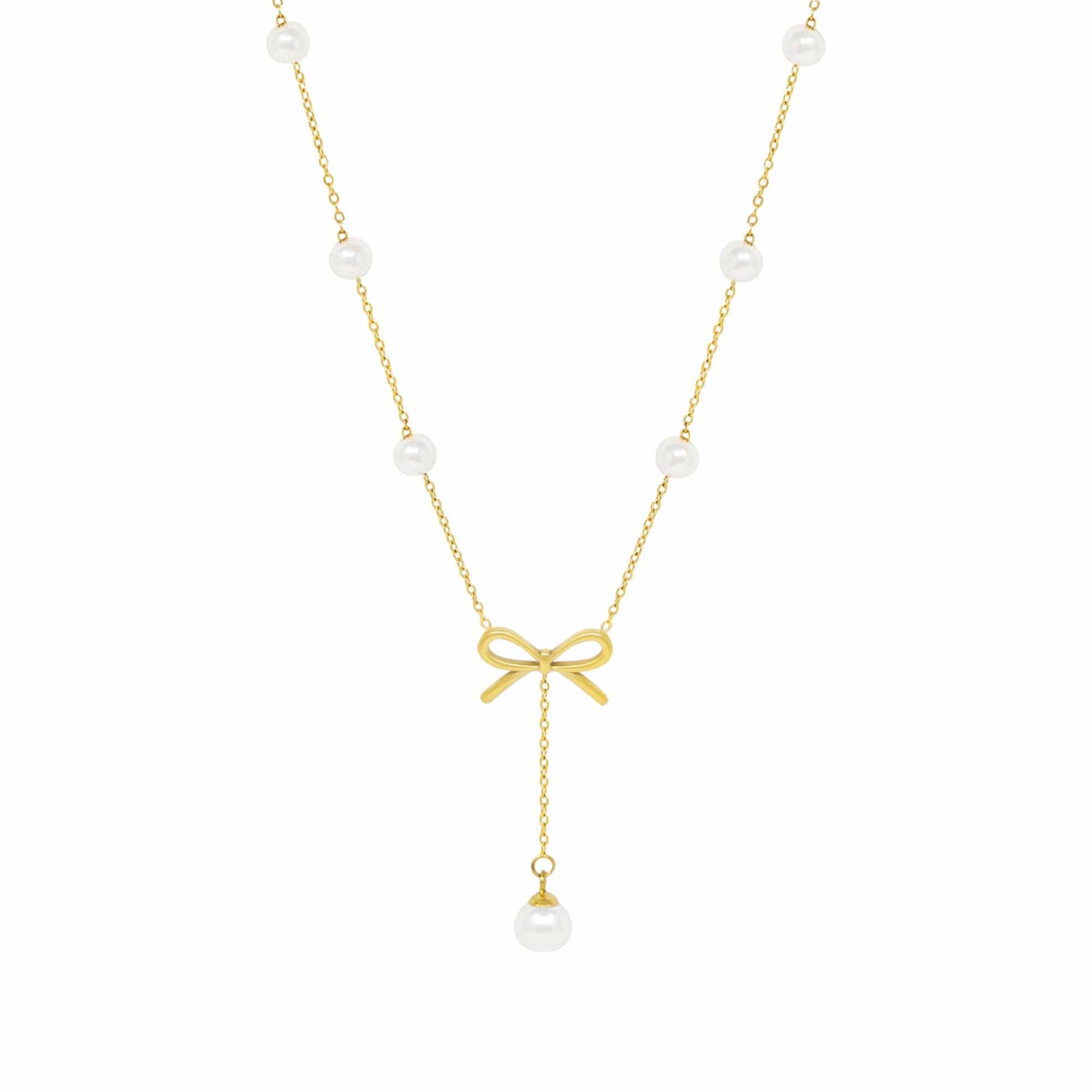 Bohomoon Stainless Steel Everlast Bow Pearl Necklace