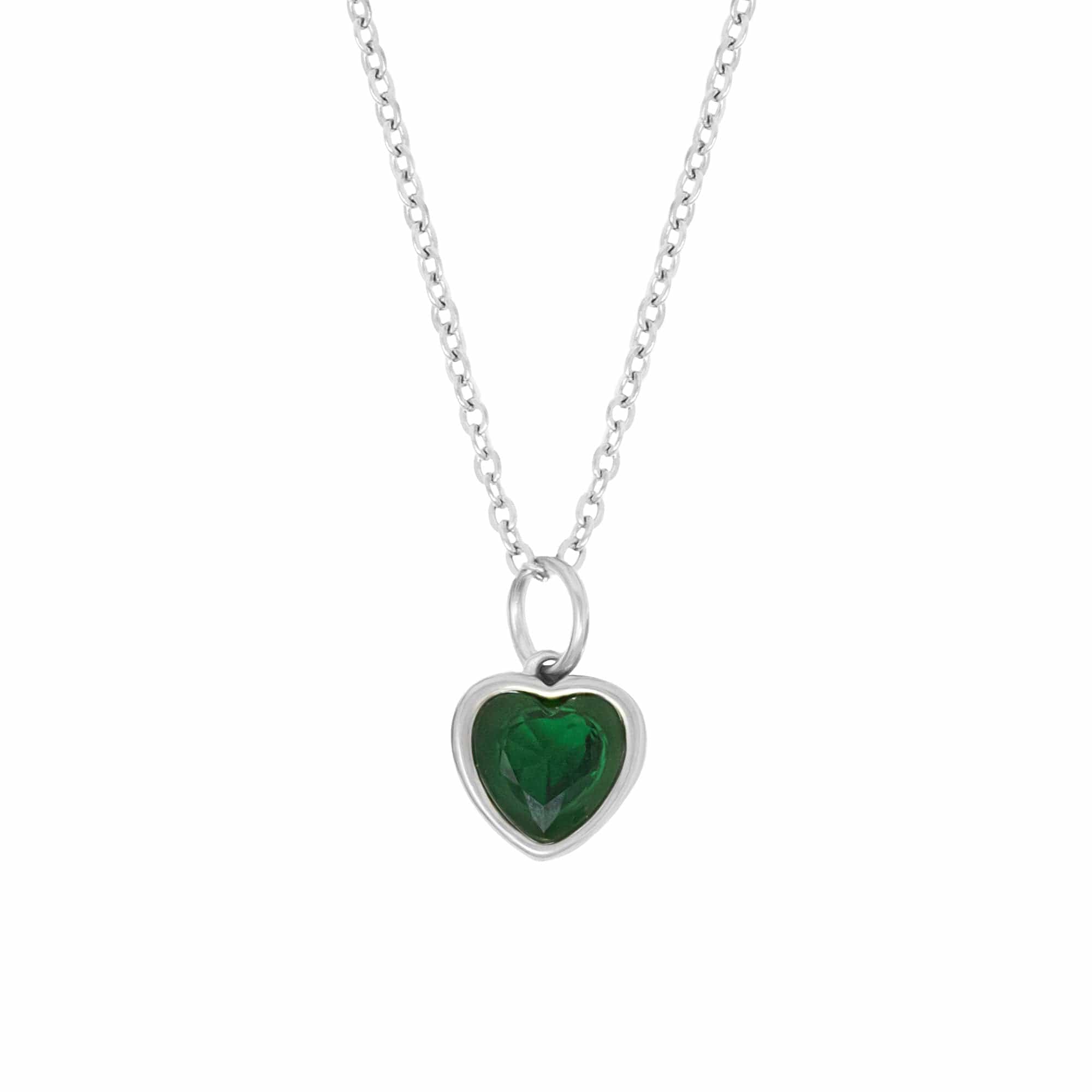 BohoMoon Stainless Steel Love Heart Birthstone Necklace Silver / May