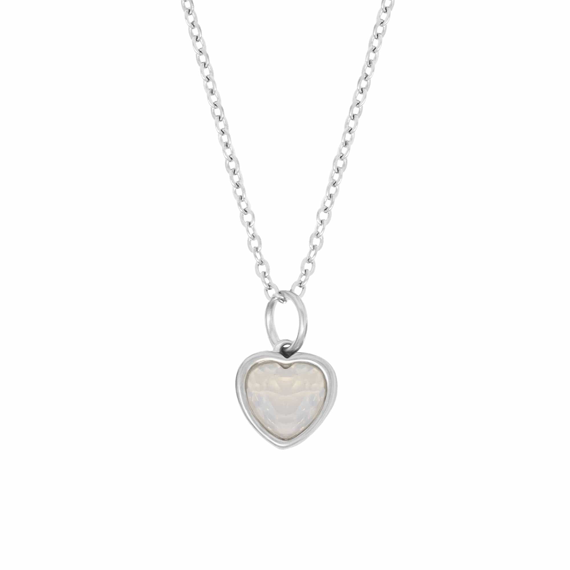 BohoMoon Stainless Steel Love Heart Birthstone Necklace Silver / November