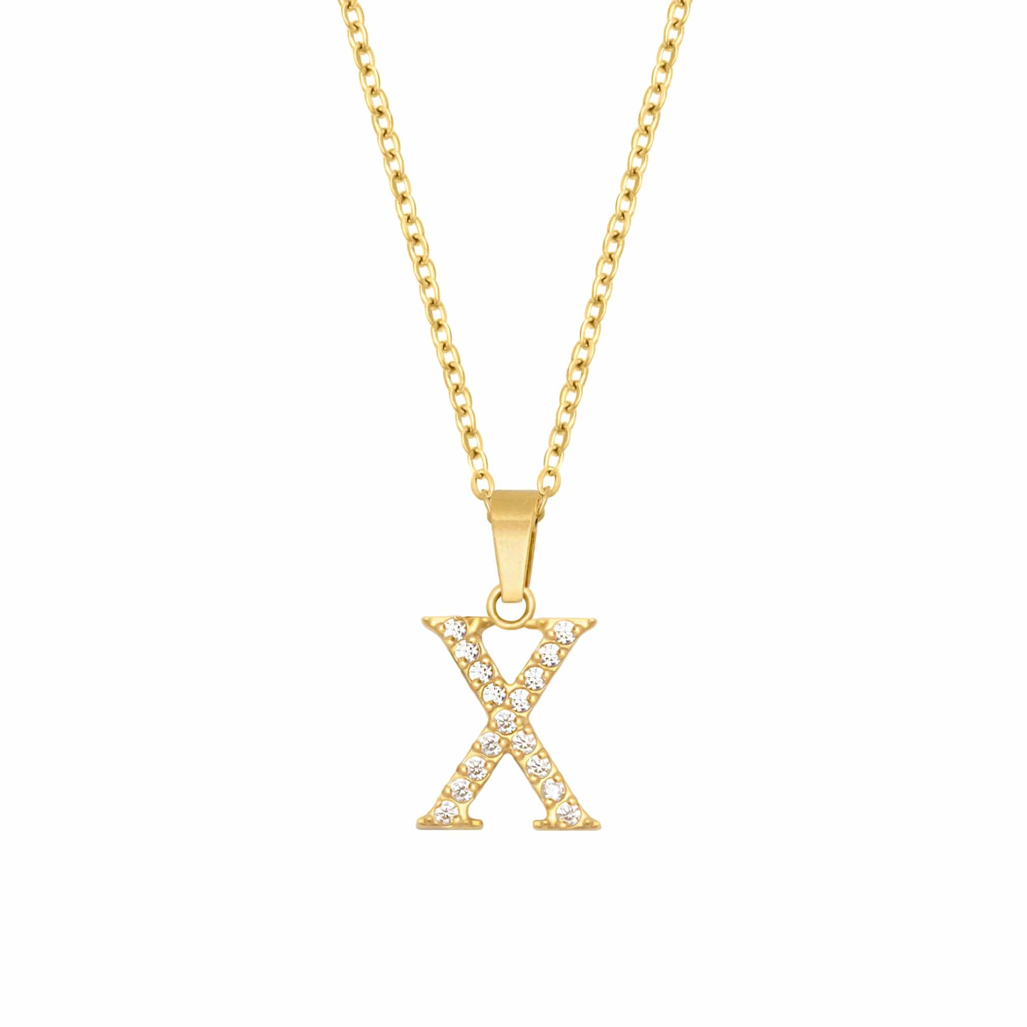 BohoMoon Stainless Steel Roman Numerals Necklace Gold / X