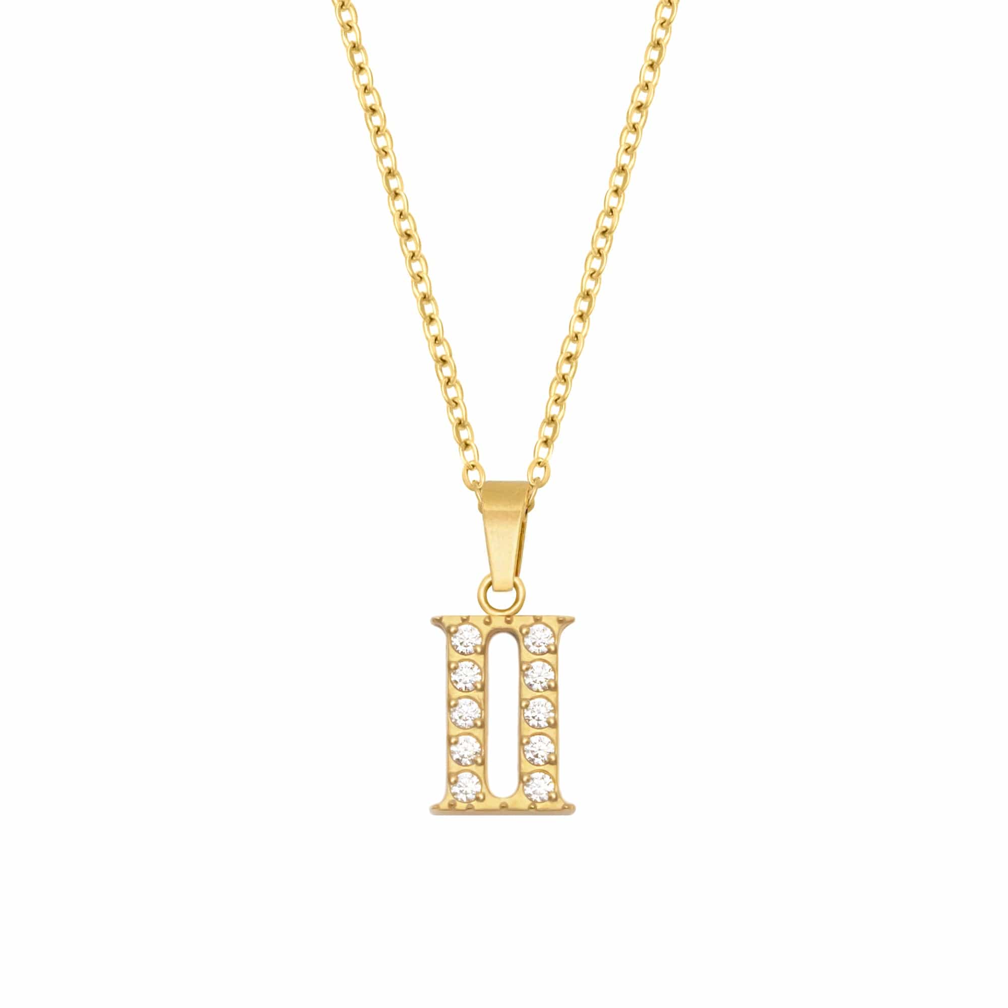 BohoMoon Stainless Steel Roman Numerals Necklace Gold / II