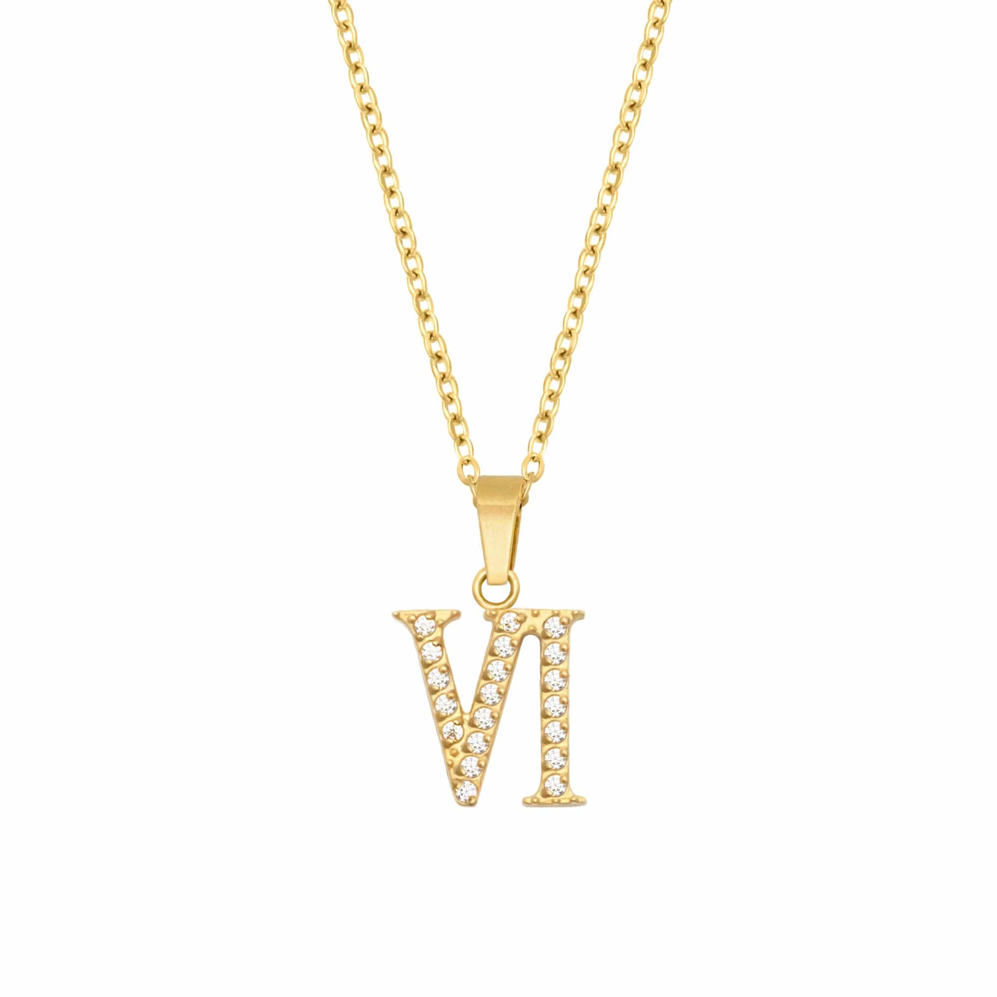 BohoMoon Stainless Steel Roman Numerals Necklace Gold / VI